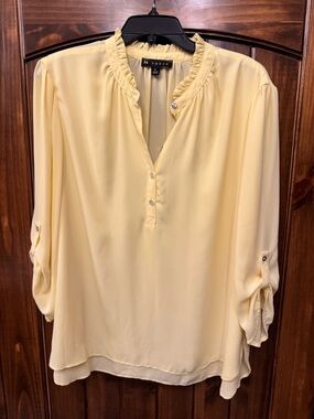 Pale Yellow Ruffle-Neck Blouse - Lightweight Women's Top